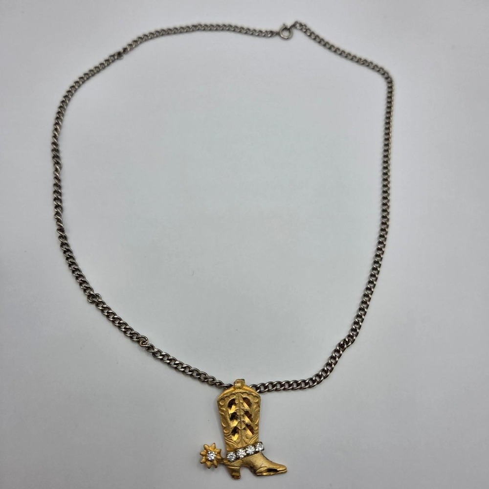 Unbranded Cowboy Boot Necklace Women OS Gold Silver Good Rhinestone Western Spur
